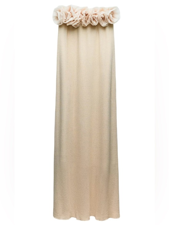 Zara Dresses & Skirts - 🥥THE MOST BEAUTIFUL Zara Strapless Cream Maxi Dress with Floral Ruffle
